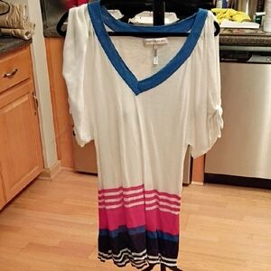 Nanette Lepore White Coverup with Blue and Pink Stripes